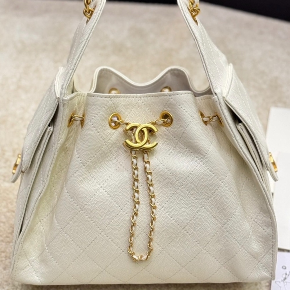 Large CC White and Gold Hobo Bag